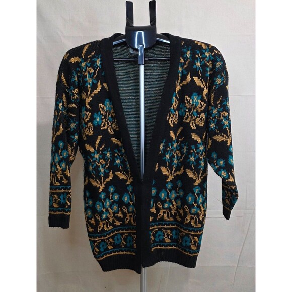 Vintage Women's Bright Lights Floral Knit Open Front Cardigan – 1970s–1980s - Picture 2 of 10